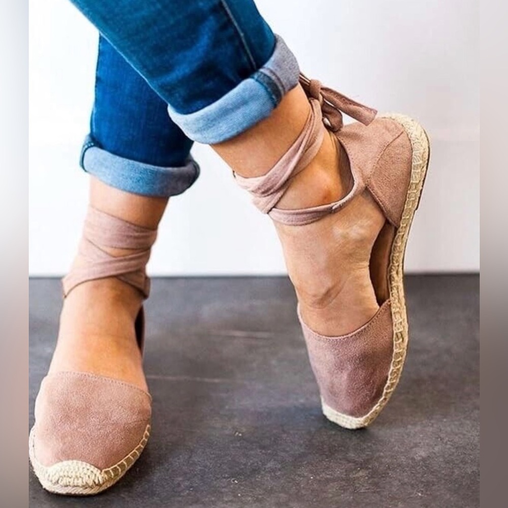 Soda Ankle Tie  Espadrille Flats Pink Size 6